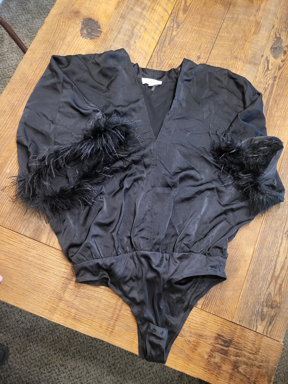 entro Black Feather-Trim V-Neck Bodysuit
